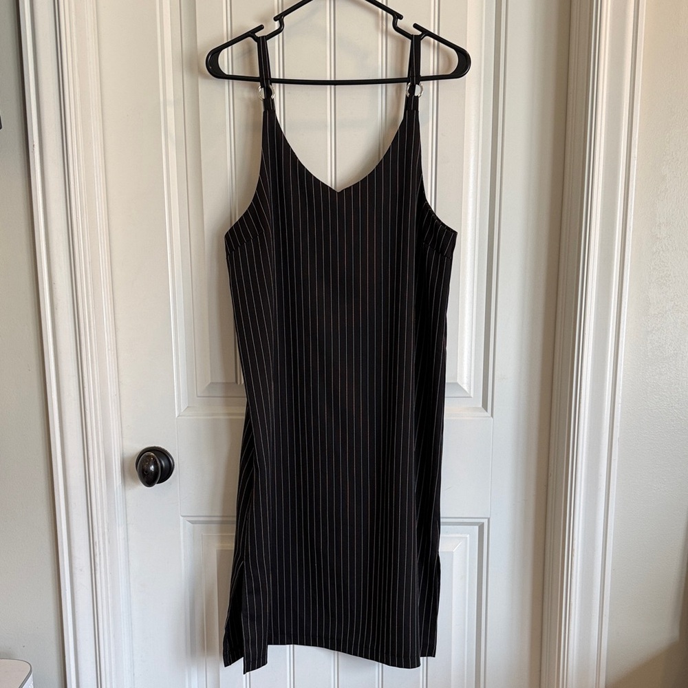 Chic Black Pinstripe Midi Dress